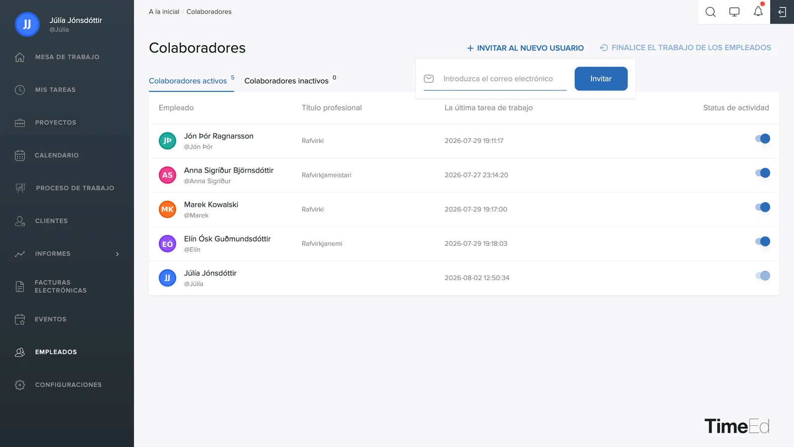 Invitar a un nuevo usuario