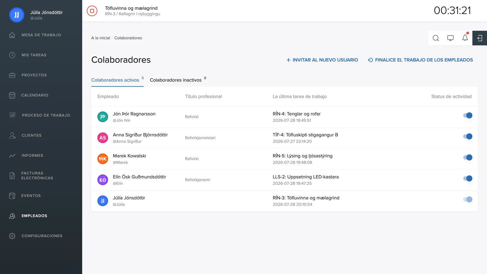 La lista de empleados