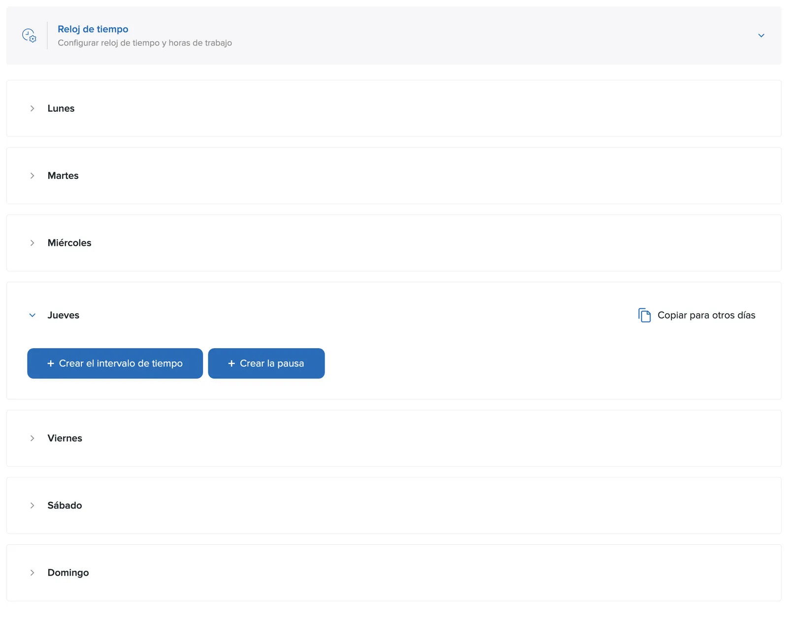 Configuración del reloj de fichaje
