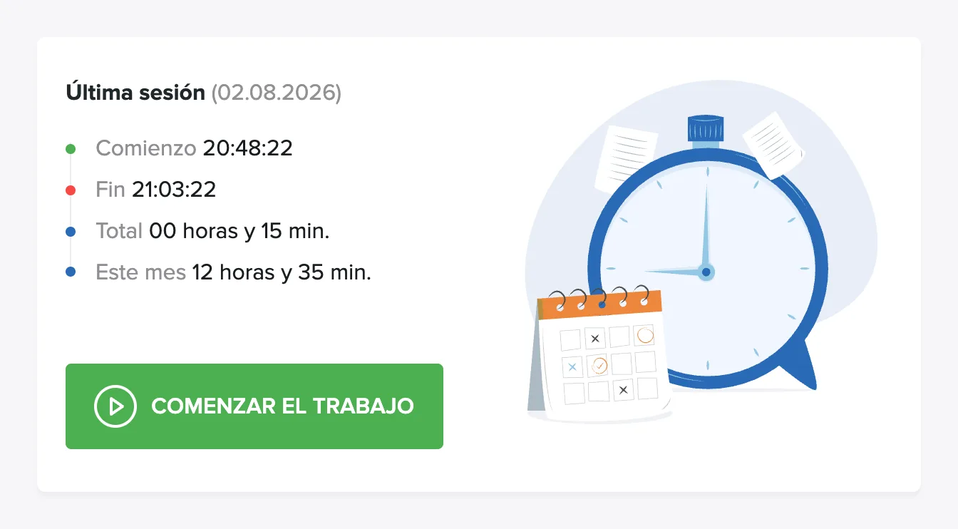 El reloj de fichaje en el panel de control
