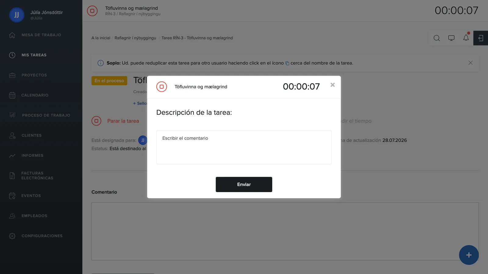 Comentario al fichar la salida