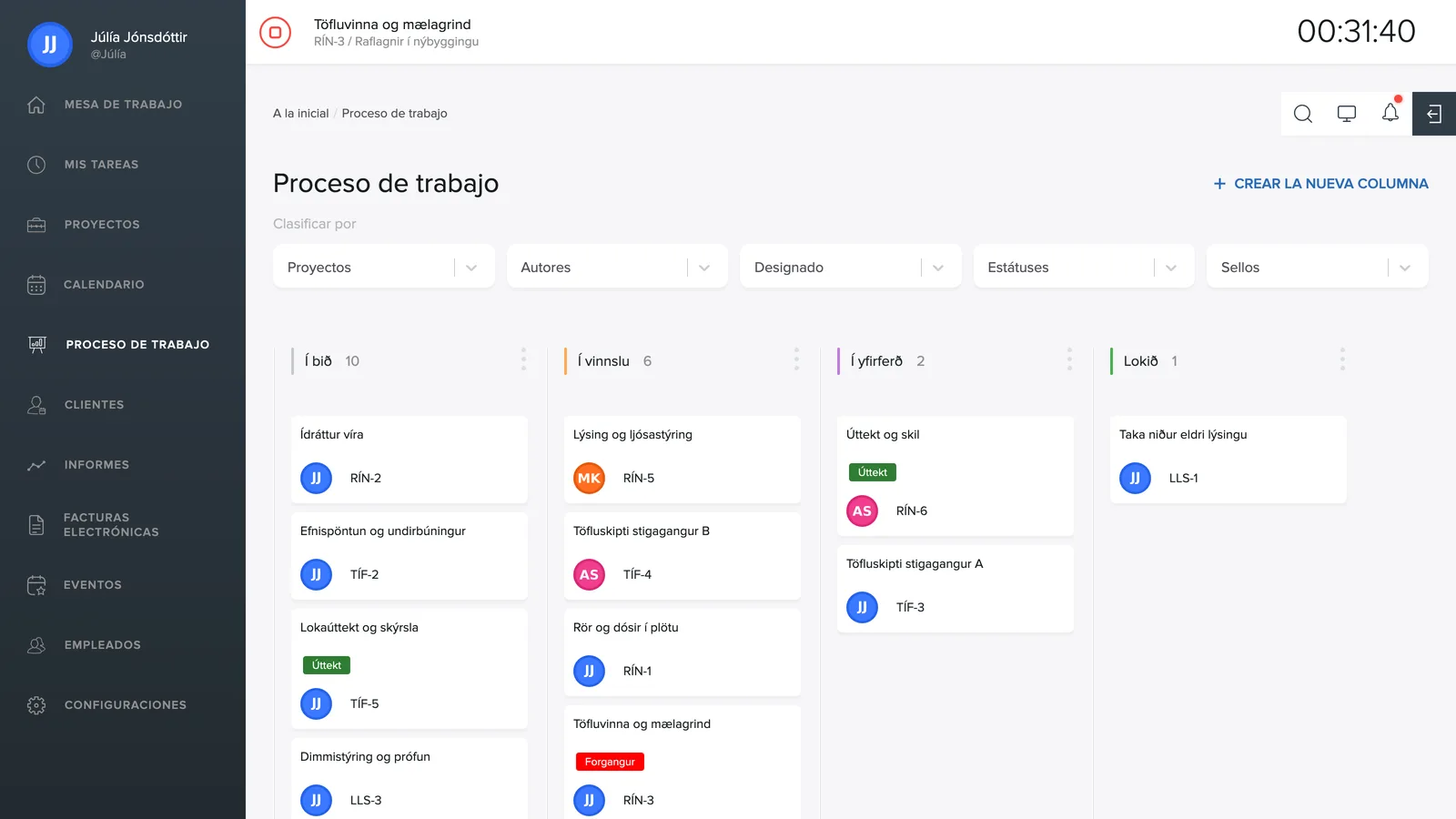 El tablero de flujo de trabajo