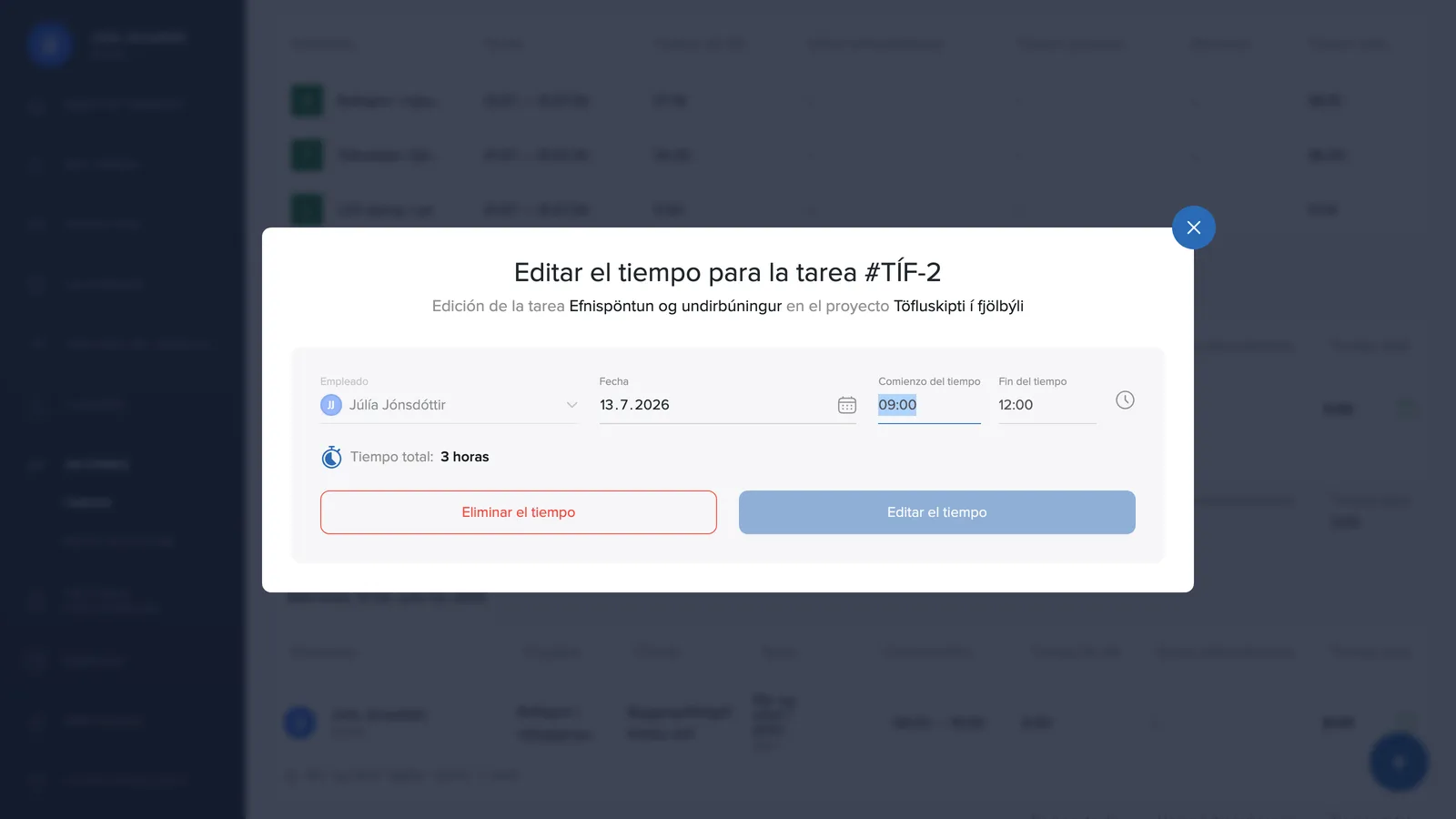Editar el tiempo de una tarea