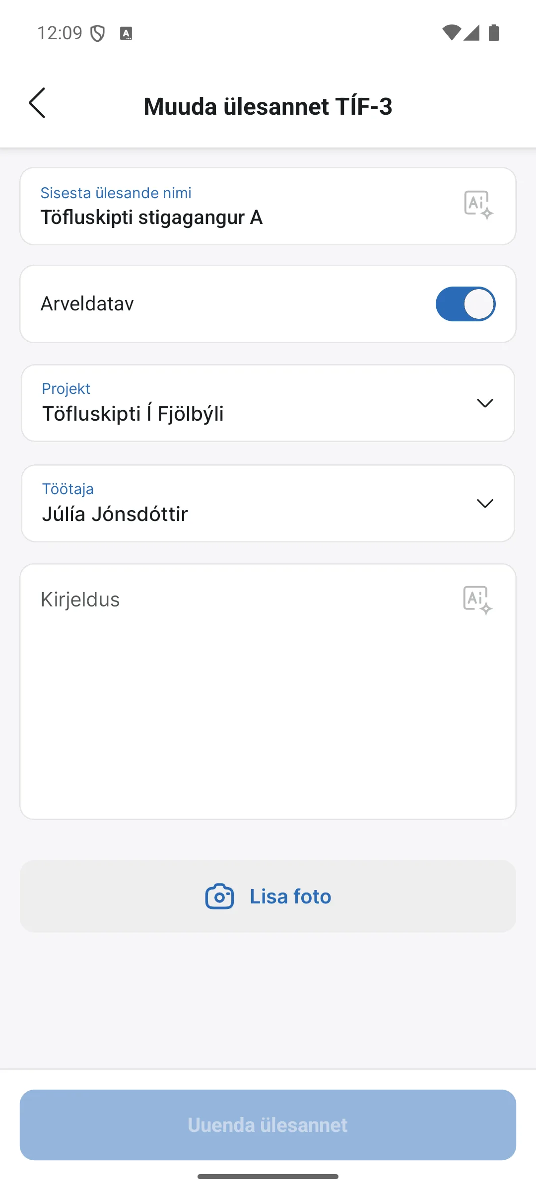 Ülesande muutmine äpis