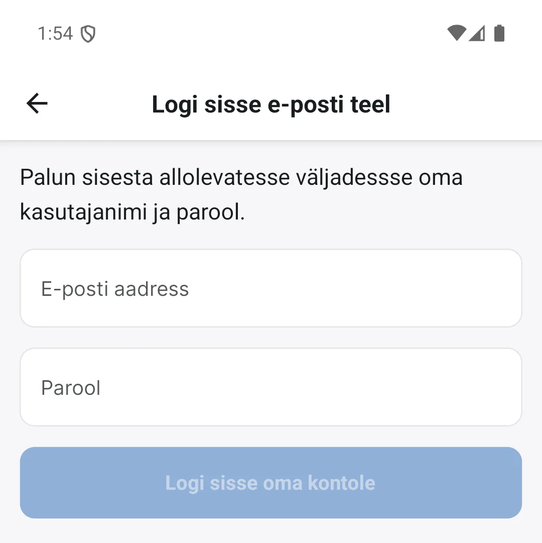 Sisselogimine e-posti aadressiga