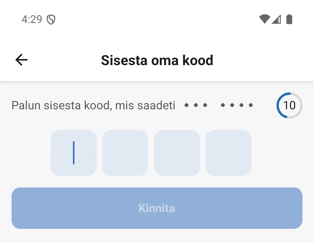 SMS-koodi sisestamine