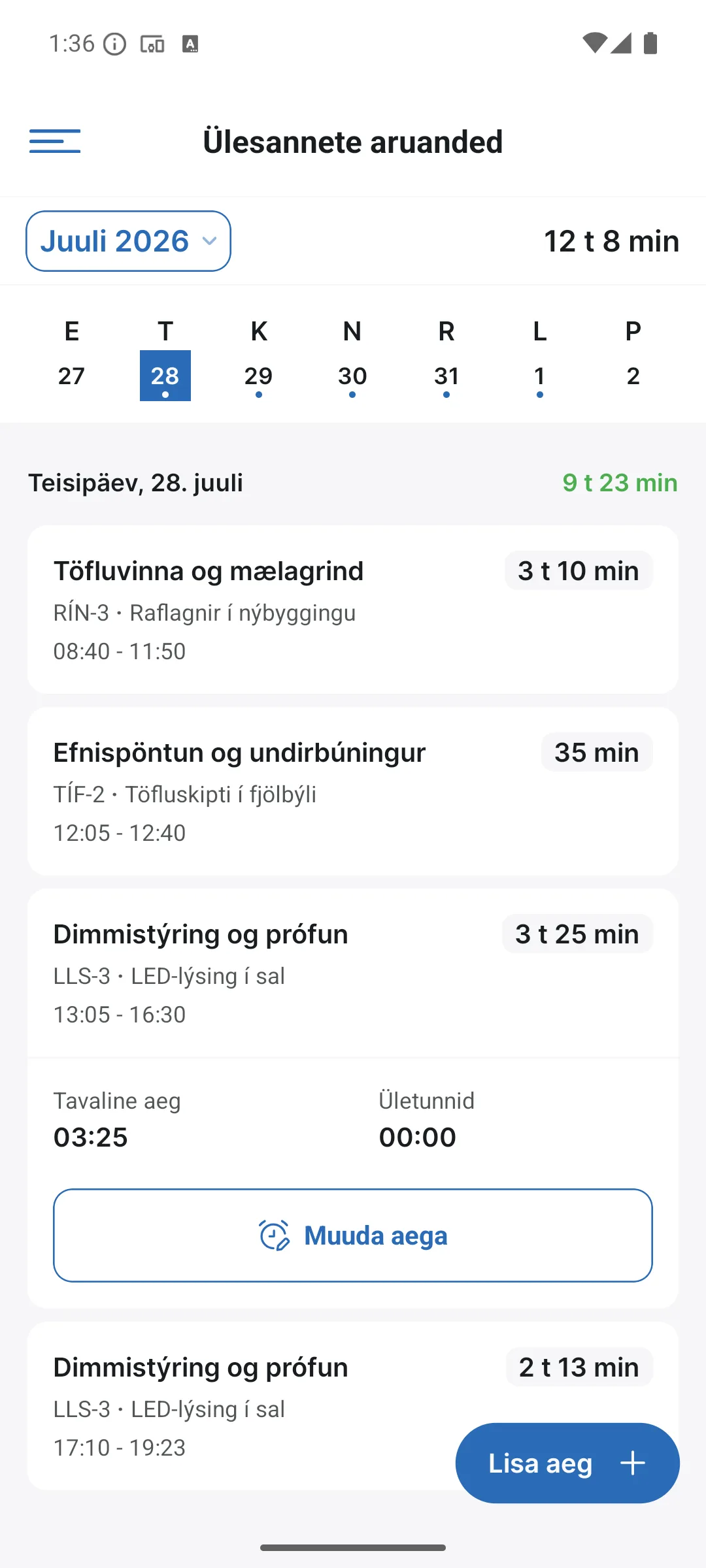 Ülesannete aruanded äpis