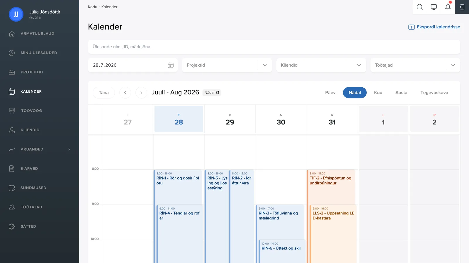 Kalender, nädalavaade