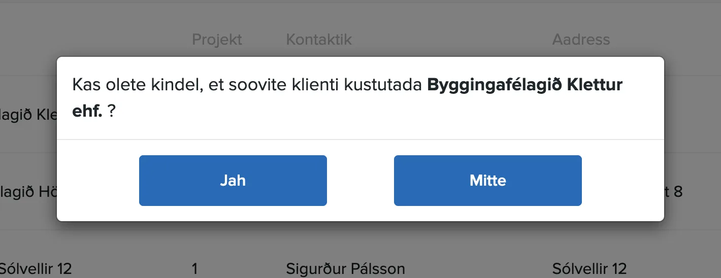 Kliendi kustutamise kinnitusaken