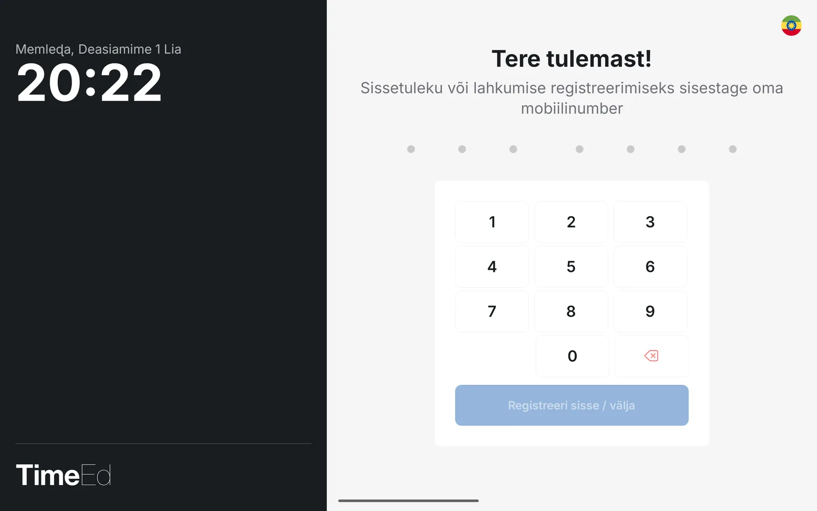 Tööajakella avaekraan