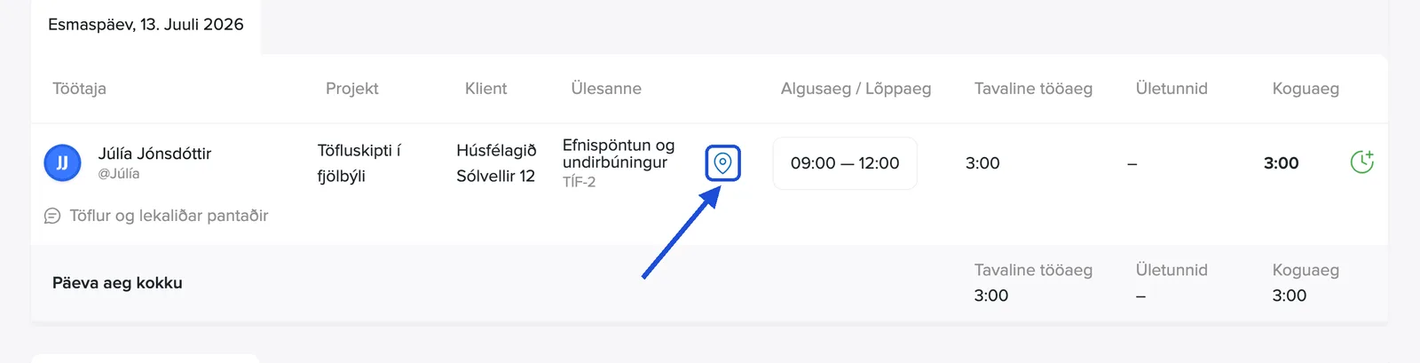 GPS-ikoon ülesannete aruandes