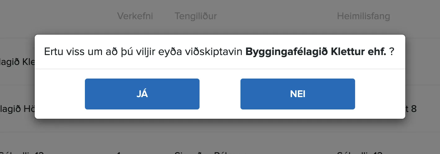 Staðfestingargluggi fyrir eyðingu viðskiptavinar
