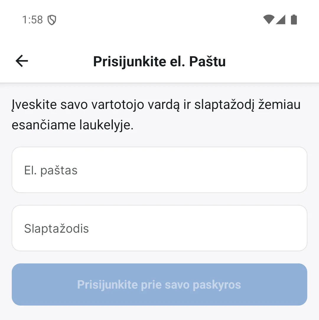 Prisijungimas el. paštu