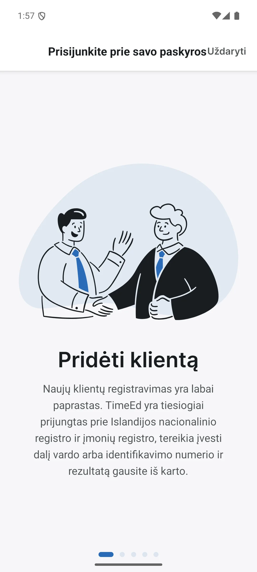 Įvadinis ekranas 1 iš 4