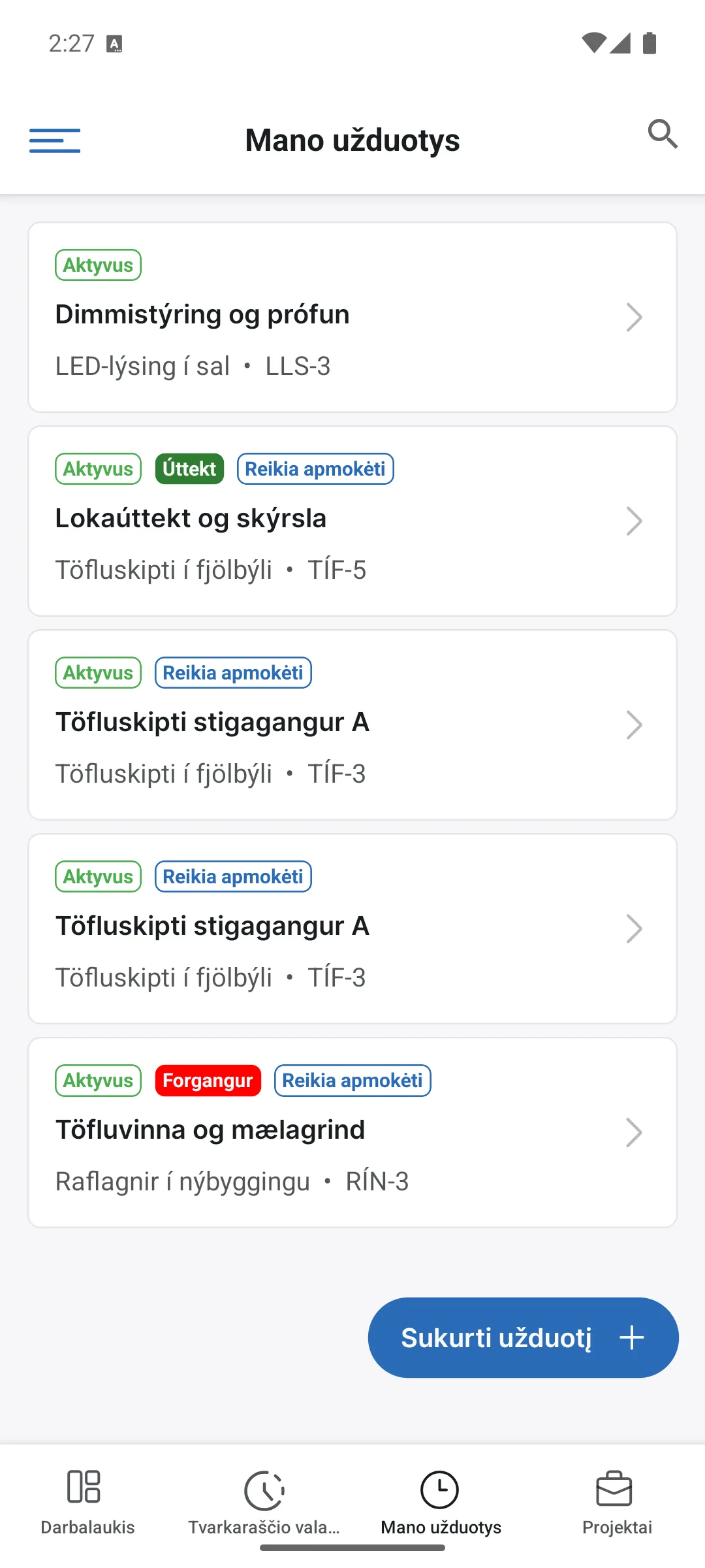 Mano užduotys programėlėje