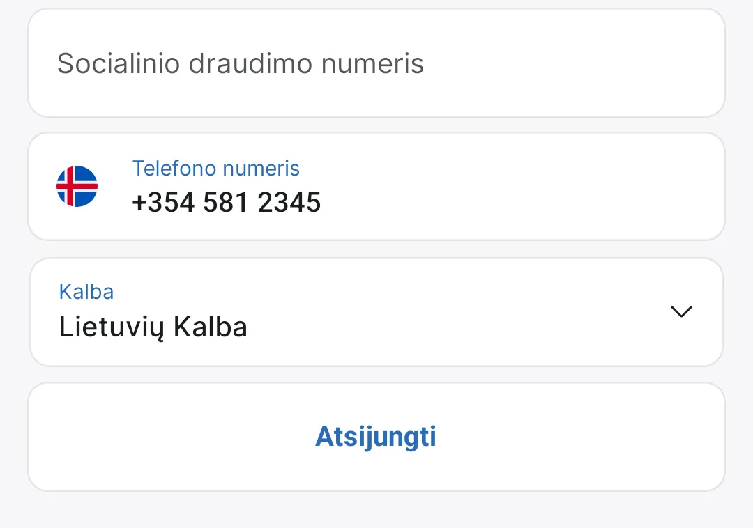 Atsijungti profilio ekrano apačioje