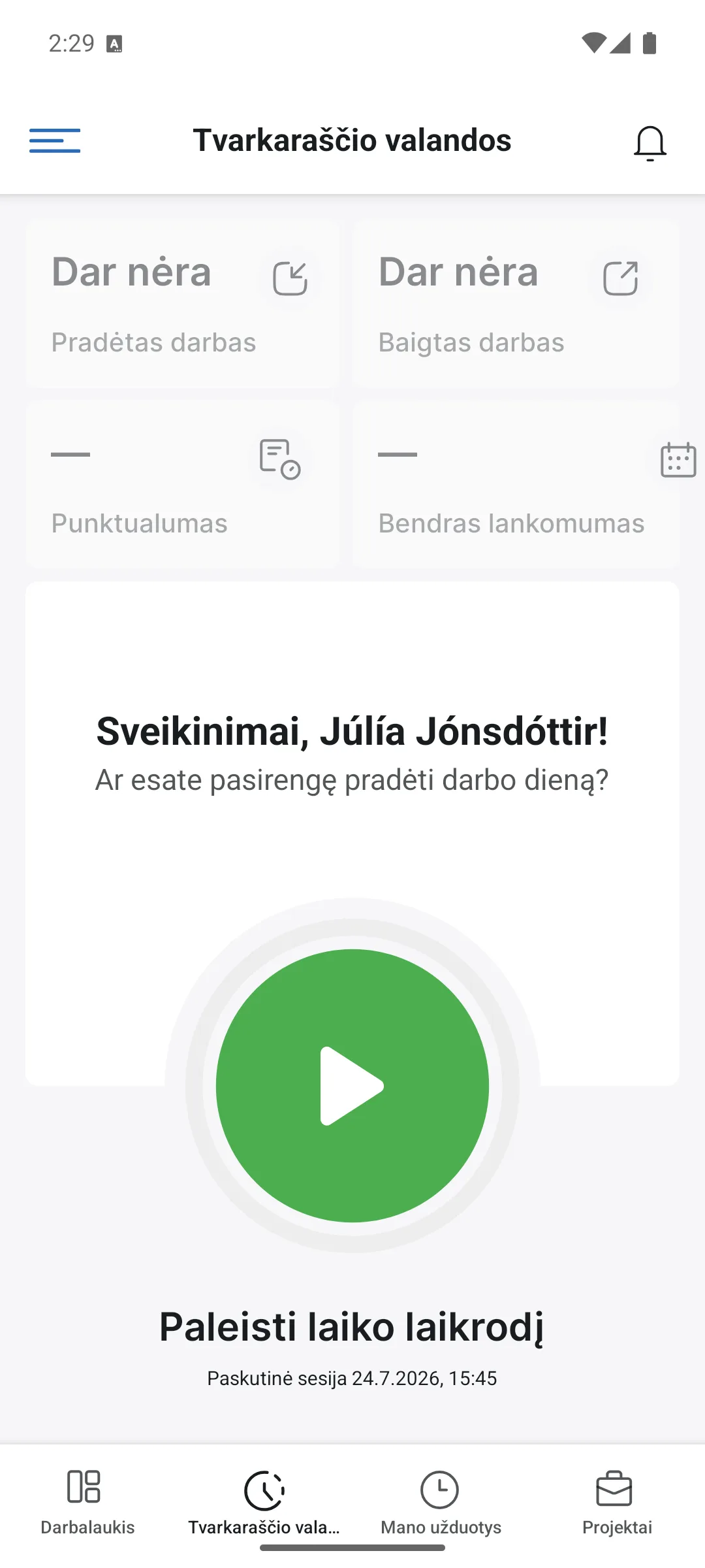Tvarkaraščio valandos programėlėje