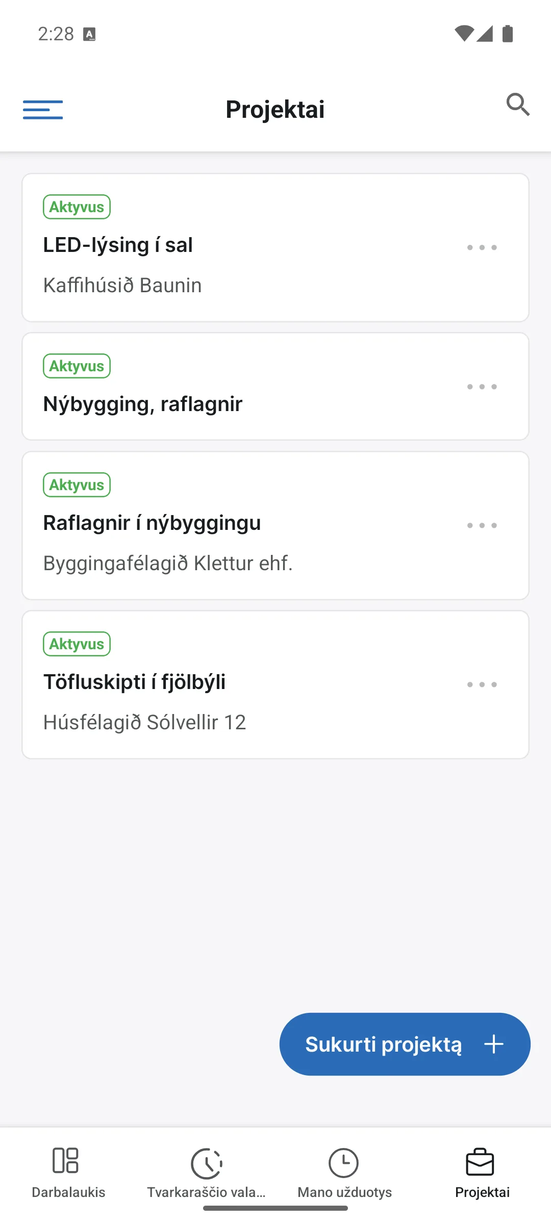 Projektai programėlėje