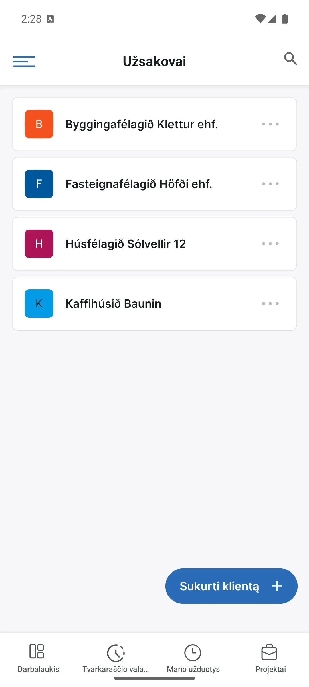 Klientai programėlėje