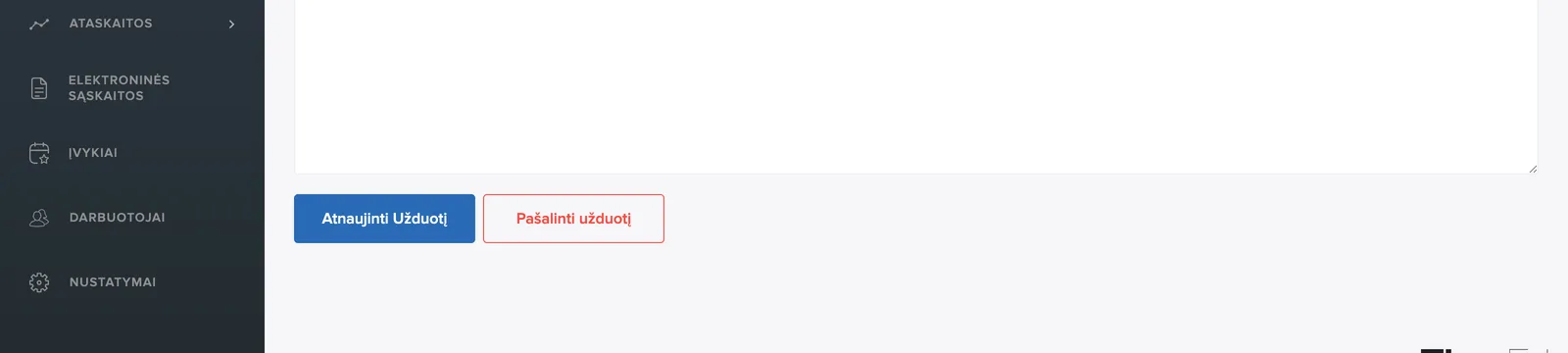 Mygtukai Atnaujinti užduotį ir Ištrinti užduotį