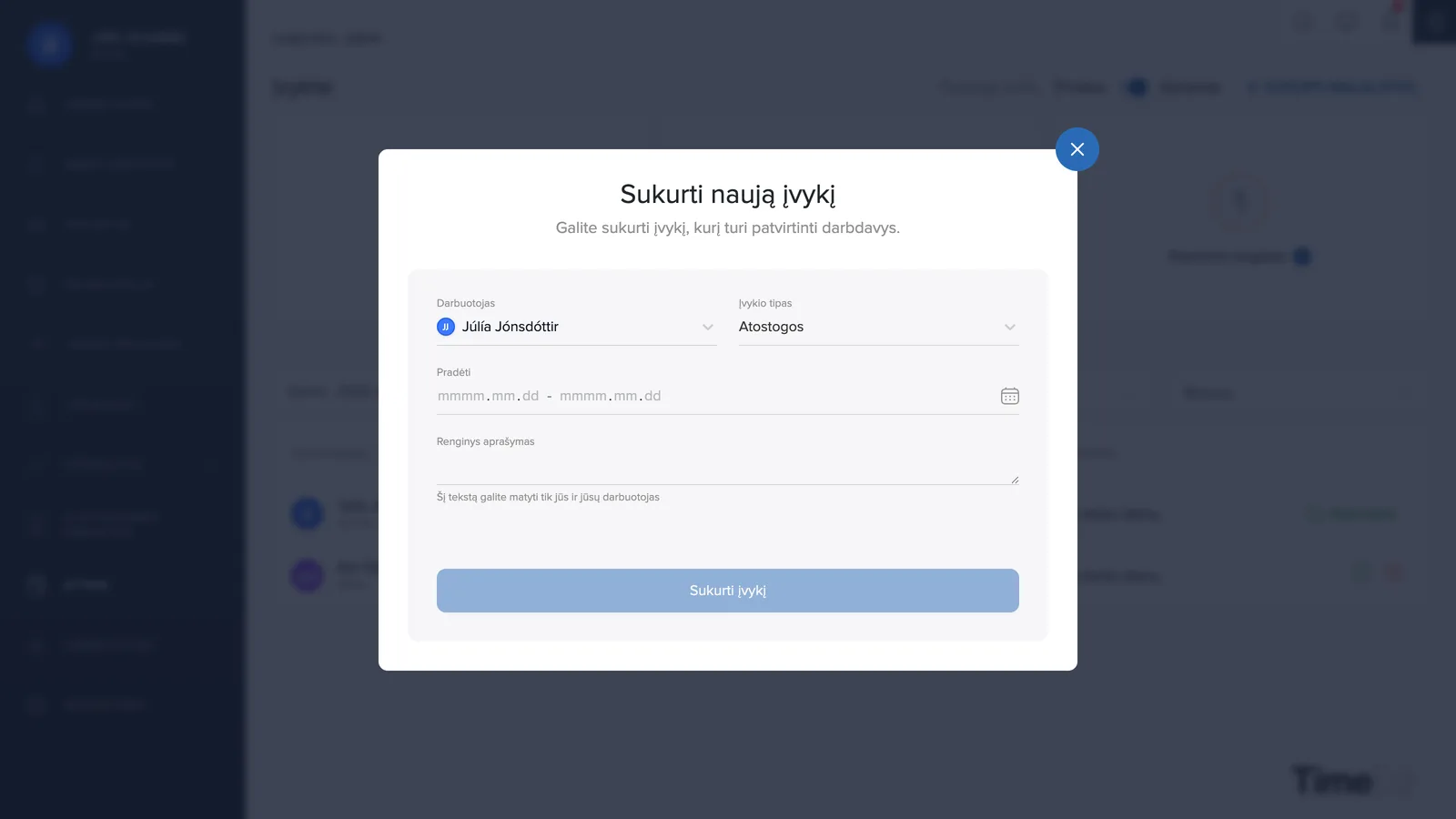 Sukurti naują įvykį