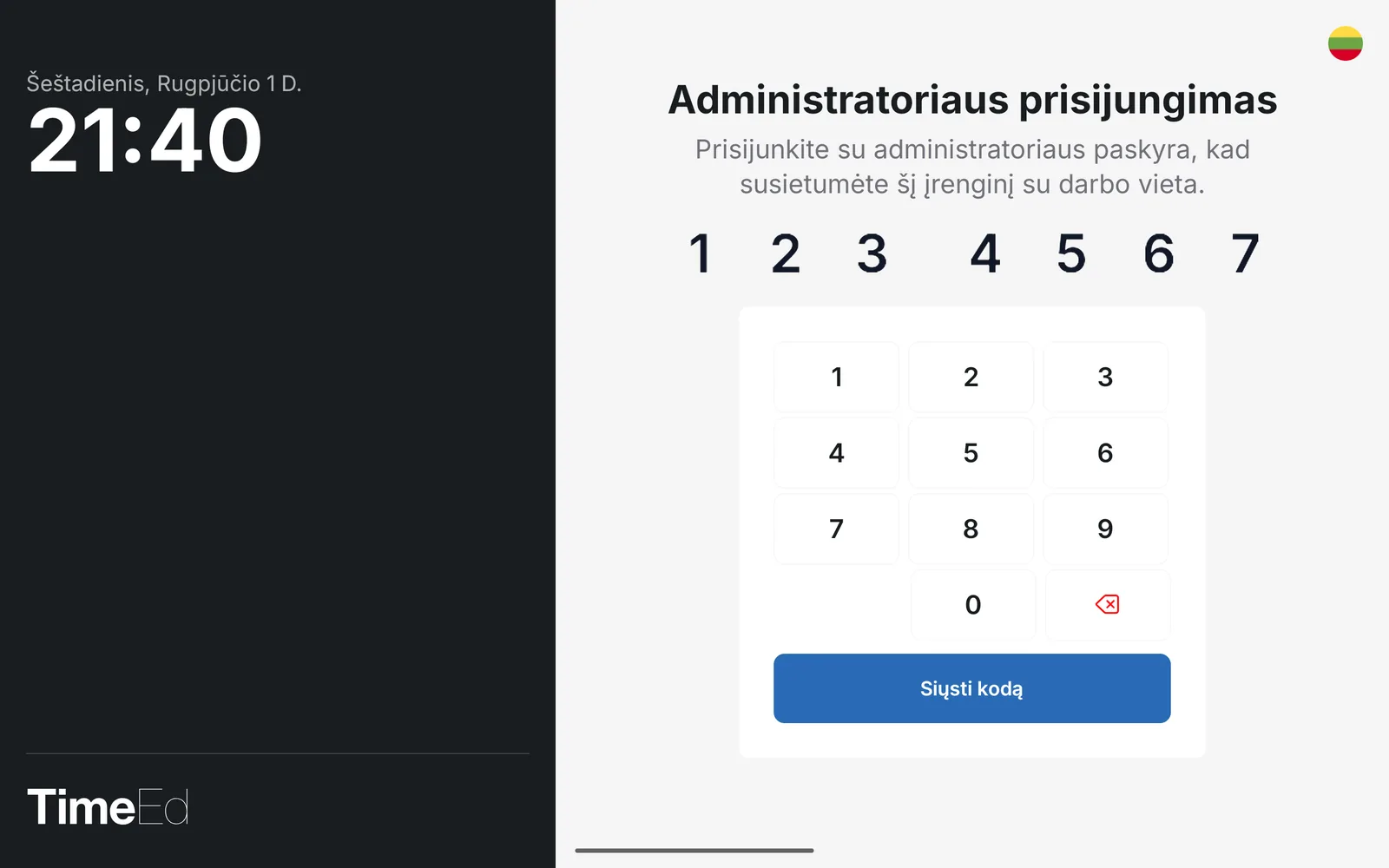 Įvestas administratoriaus numeris
