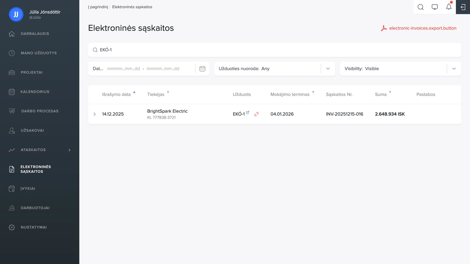 Elektroninės sąskaitos – sąrašas