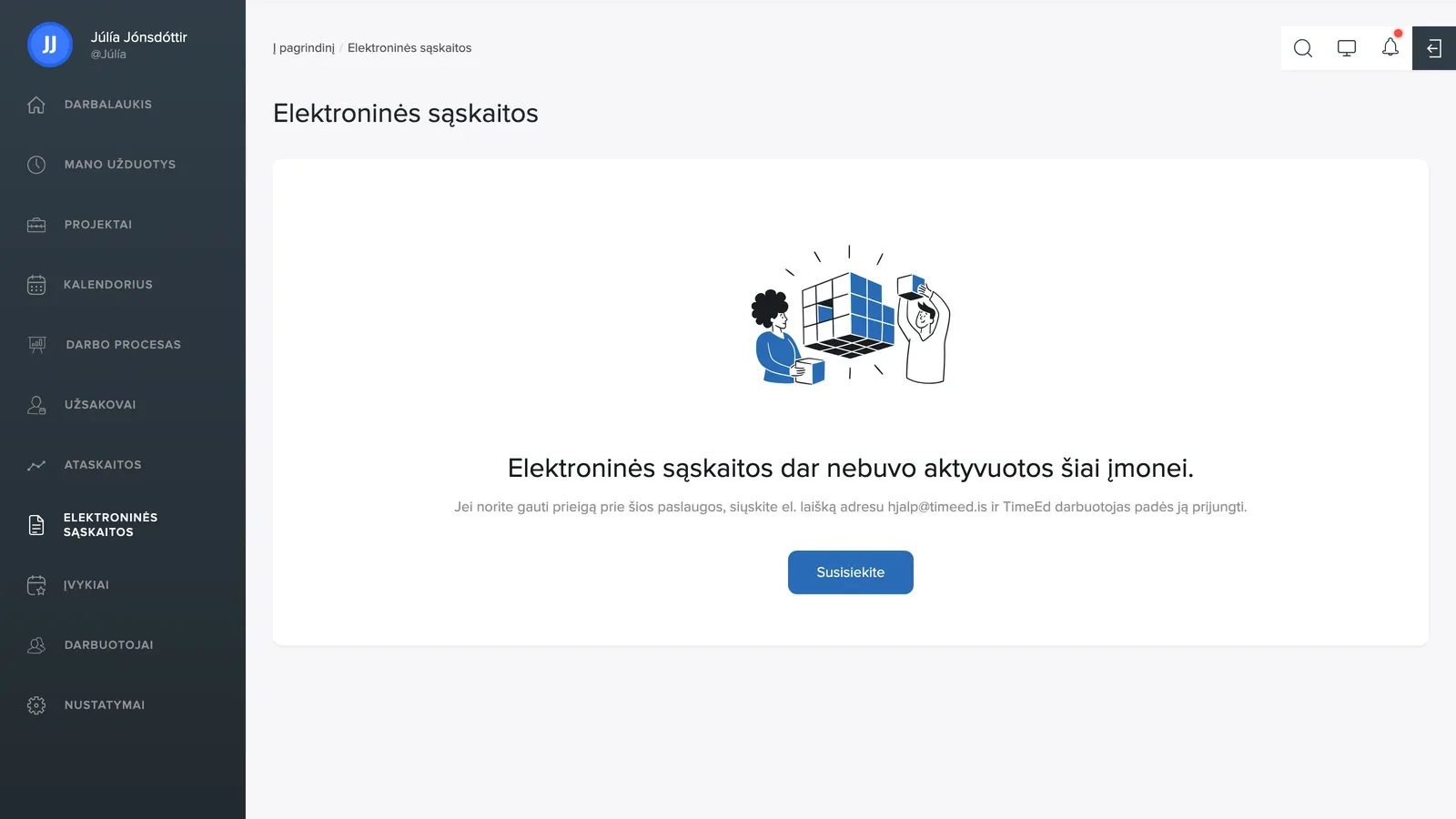 Elektroninės sąskaitos, įjungimas