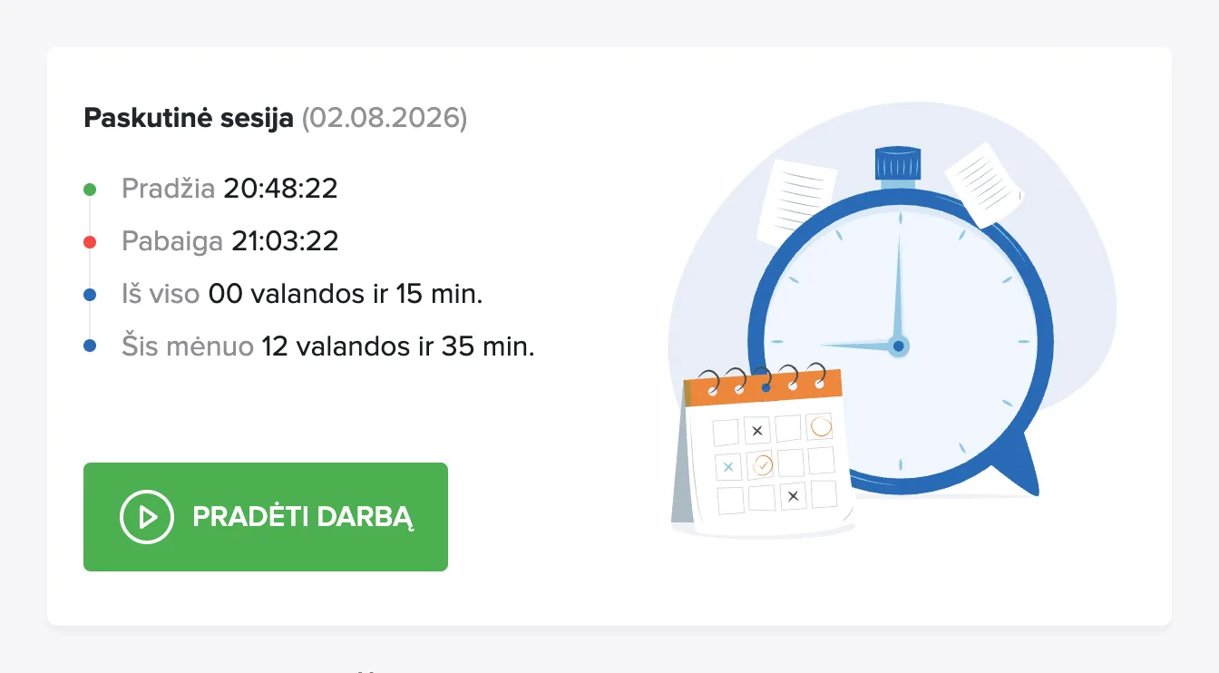 Darbo laiko žymeklis valdymo skydelyje