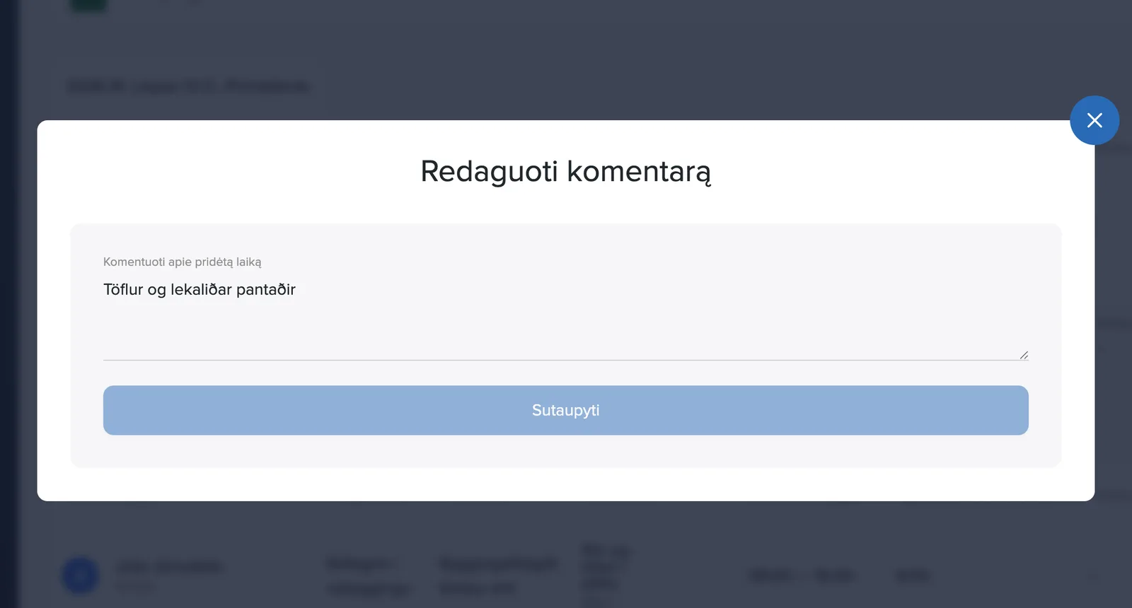 Komentaro redagavimo langas