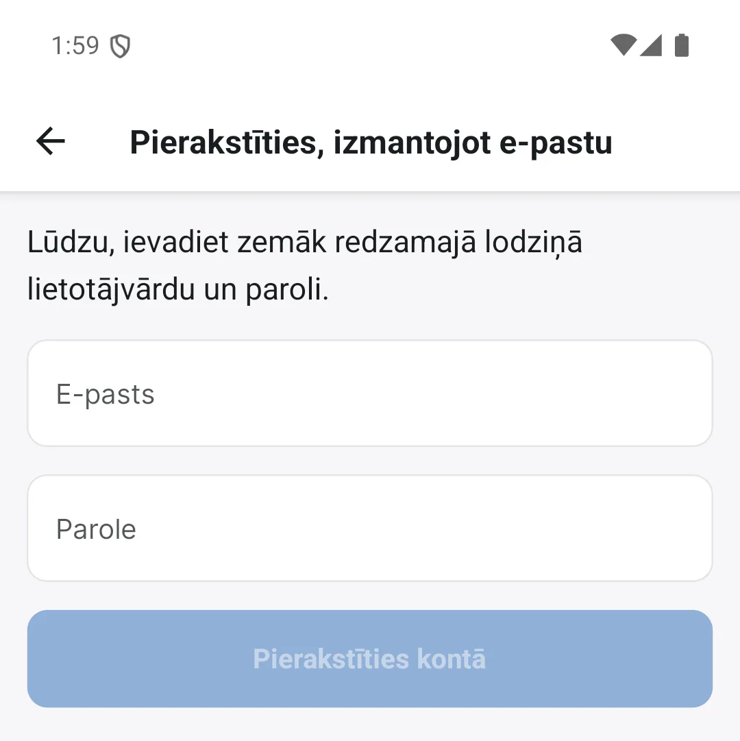 Pieteikšanās ar e-pastu