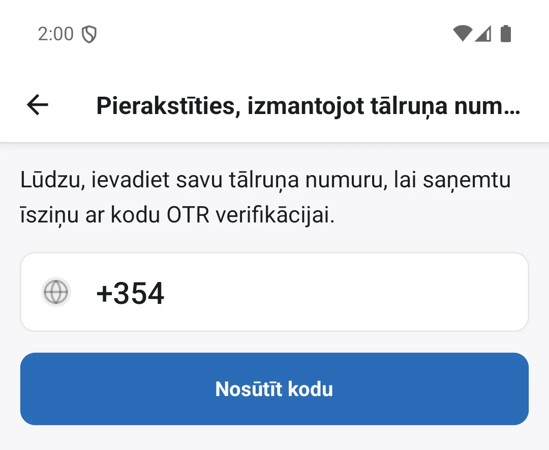 Pieteikšanās ar tālruņa numuru
