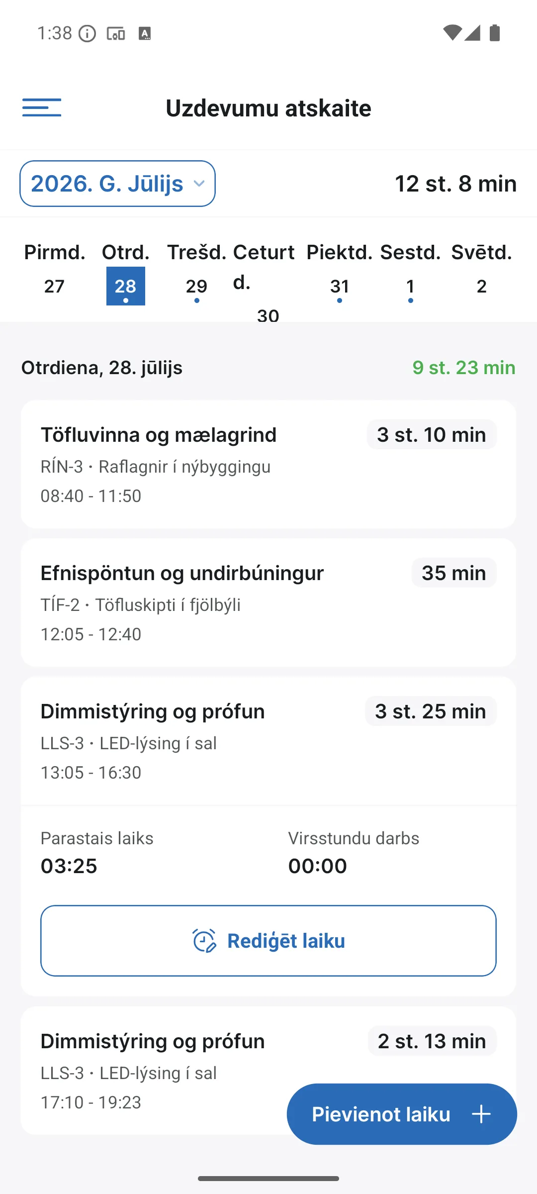 Uzdevumu atskaites lietotnē