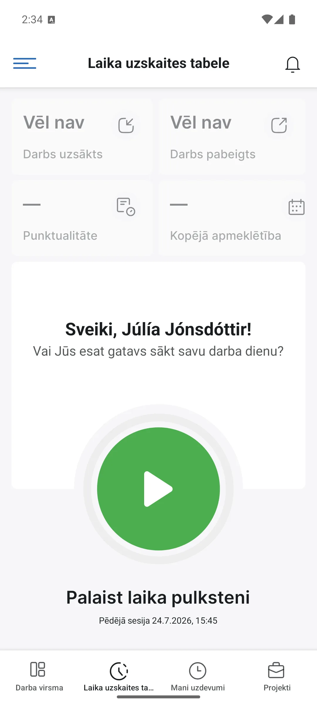 Laika uzskaites tabele lietotnē