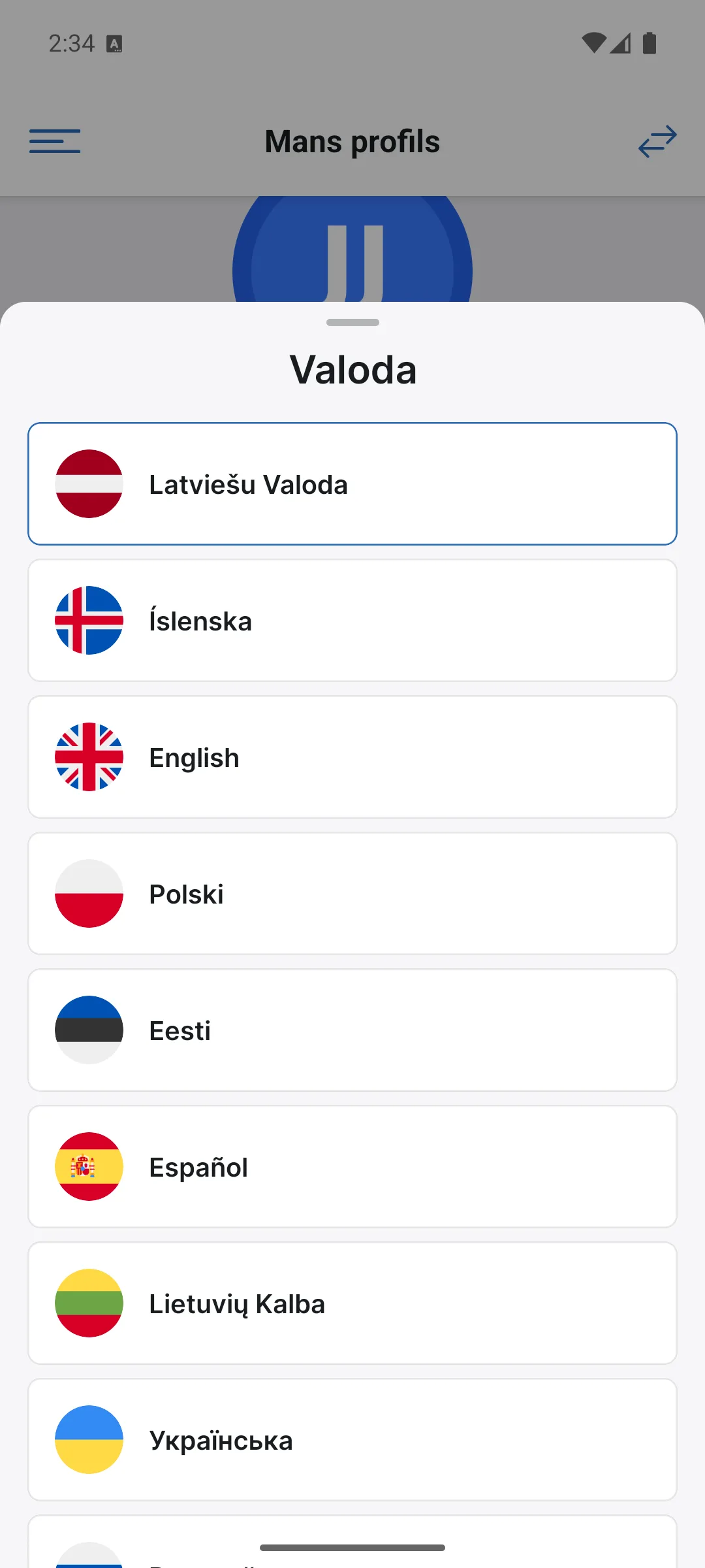 Valodas izvēle lietotnē