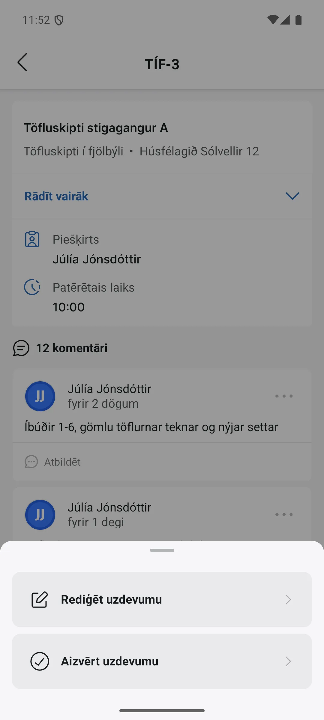 Uzdevuma darbību kartīte