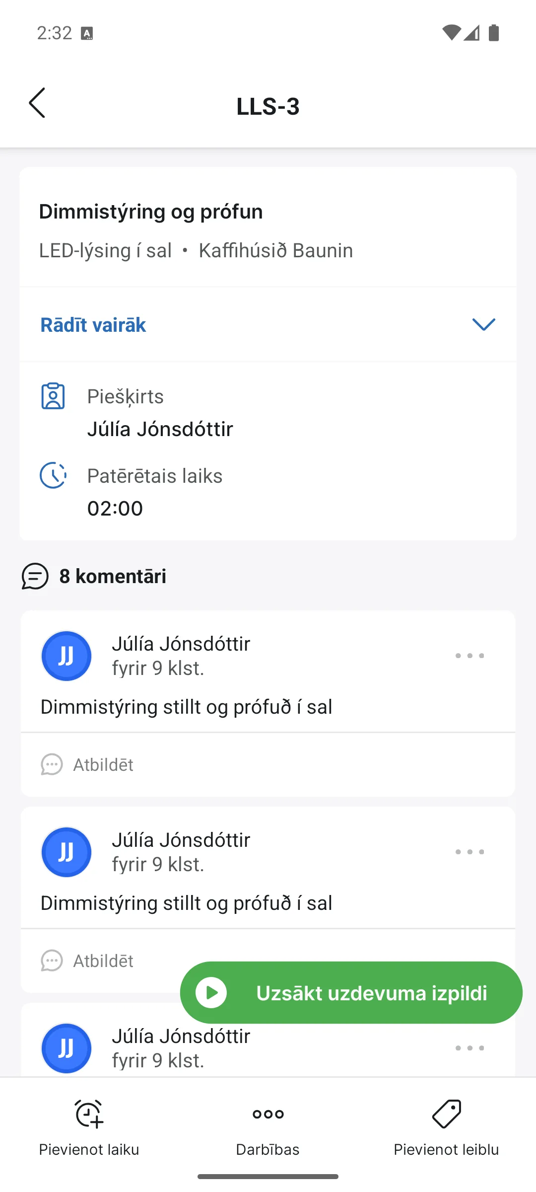 Uzdevums lietotnē