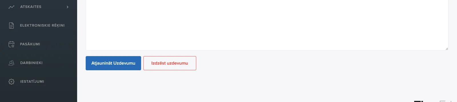 Pogas Atjaunināt uzdevumu un Dzēst uzdevumu