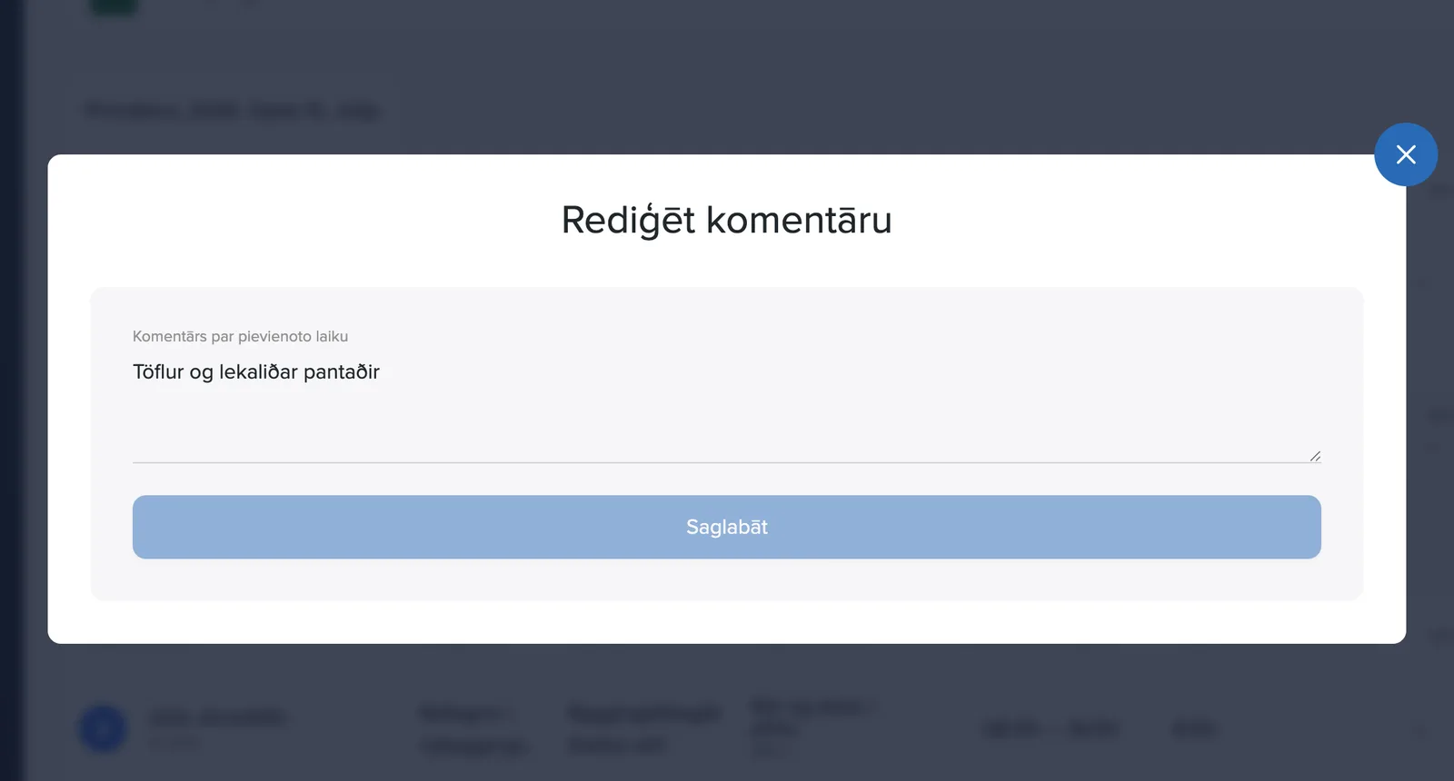 Komentāra labošanas logs