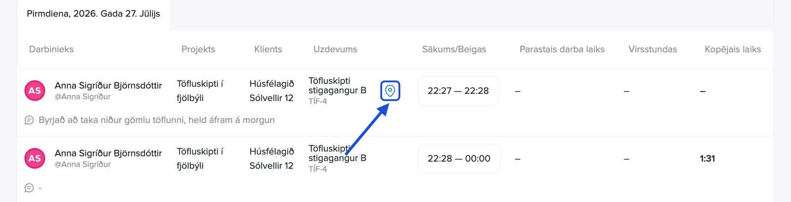 GPS ikona darba atskaitē