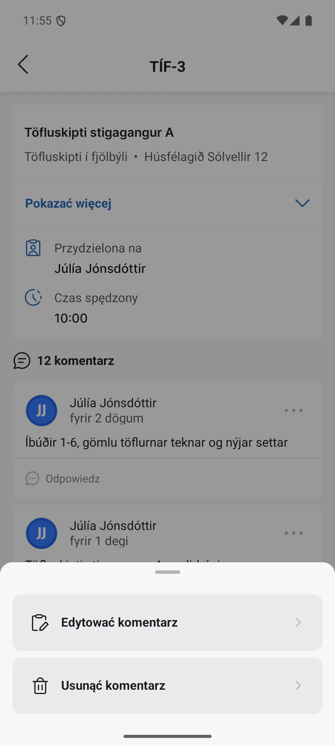 Edycja lub usuwanie własnego komentarza