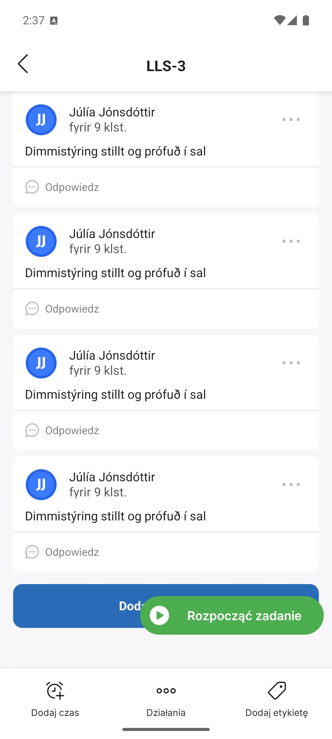 Komentarze w aplikacji