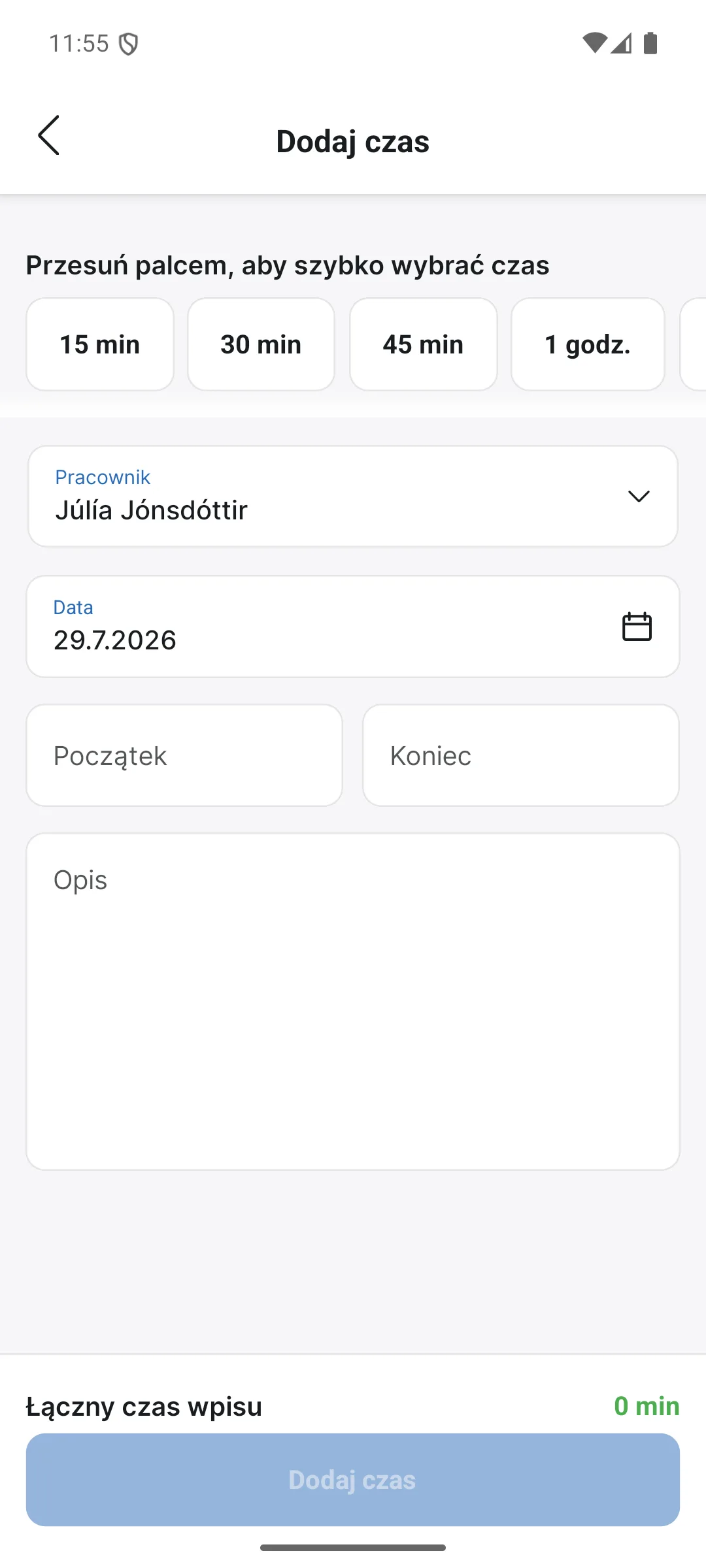 Dodawanie czasu w aplikacji