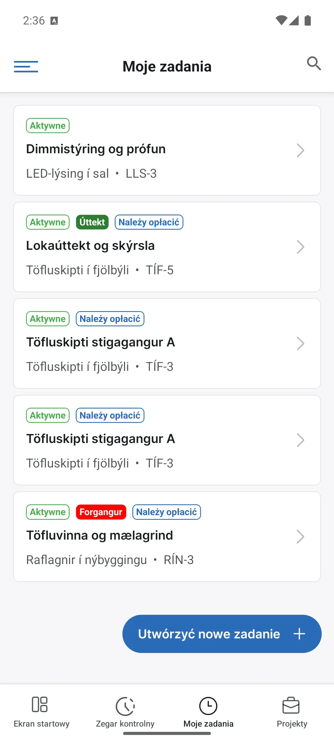 Moje zadania w aplikacji
