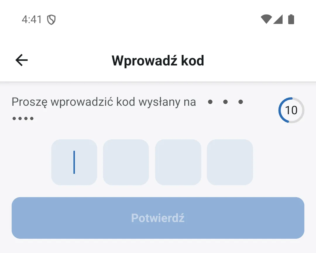 Wpisywanie kodu SMS