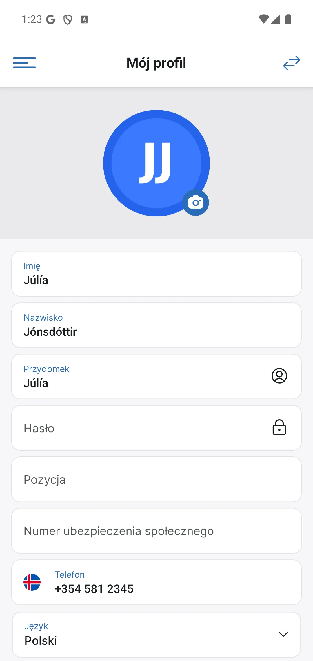 Profil w aplikacji