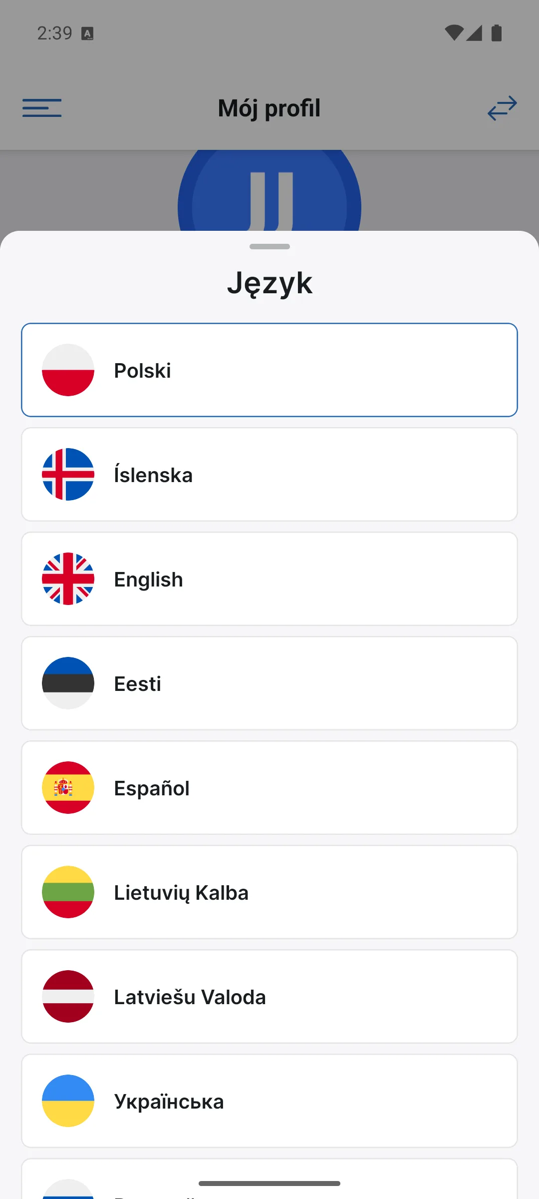 Wybór języka w aplikacji