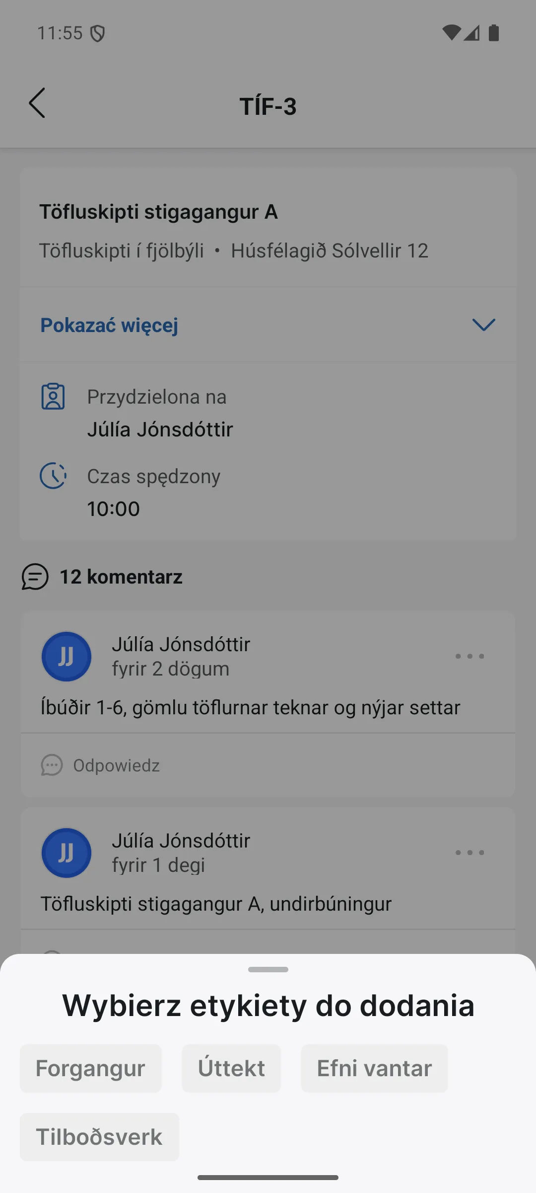 Wybierz etykiety do dodania