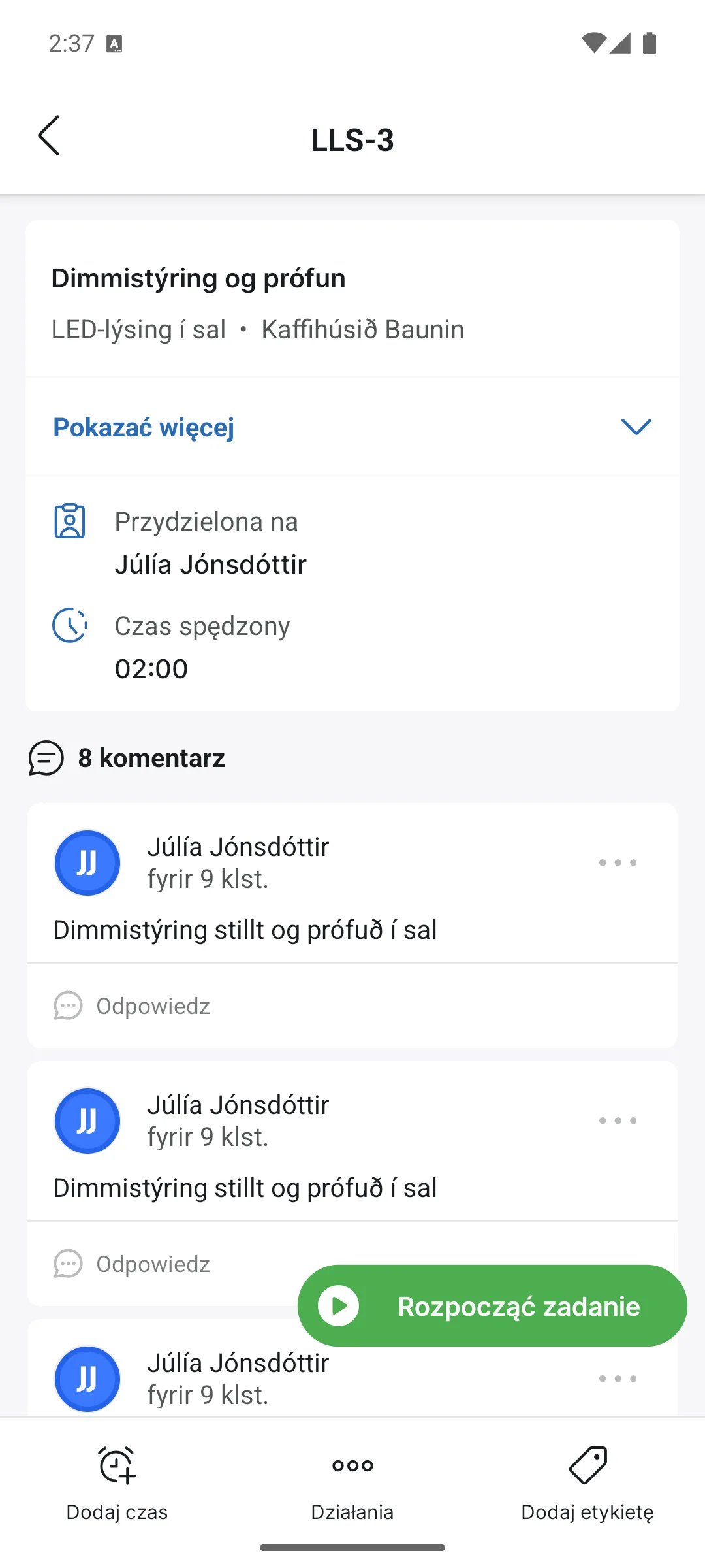 Zadanie w aplikacji