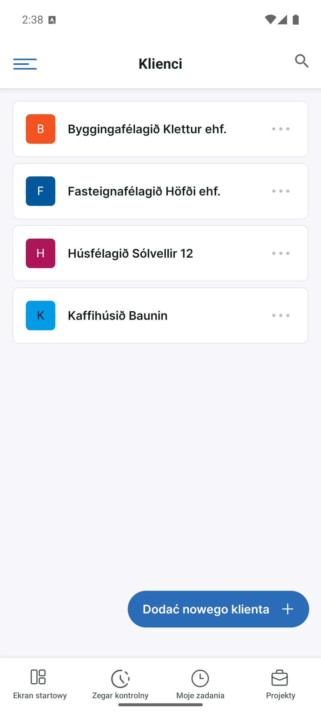 Klienci w aplikacji